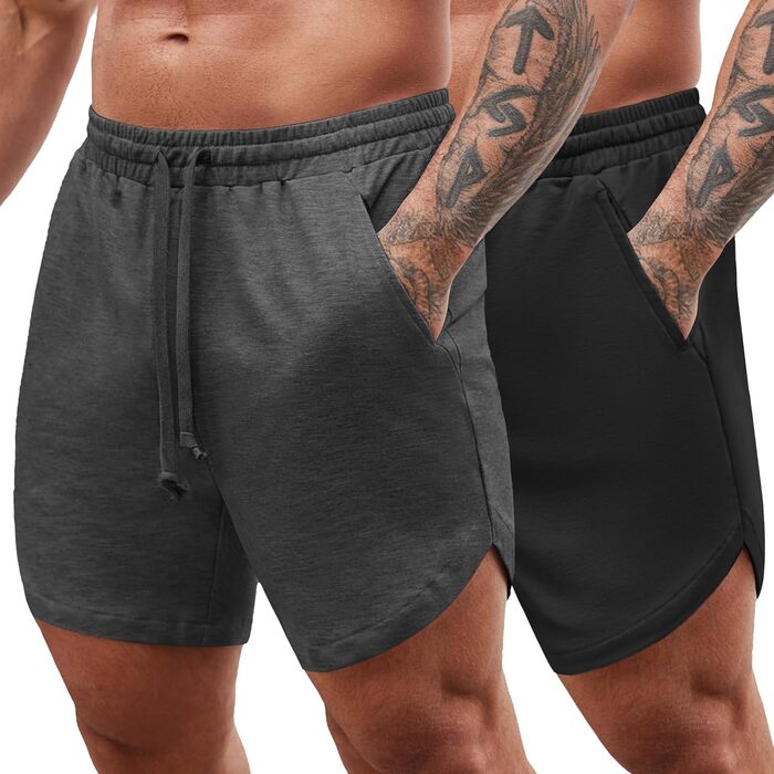 Чоловічі спортивні шорти Coofandy (2 шт.) - бордовий/чорний та темно-сірий/чорний, розмір L