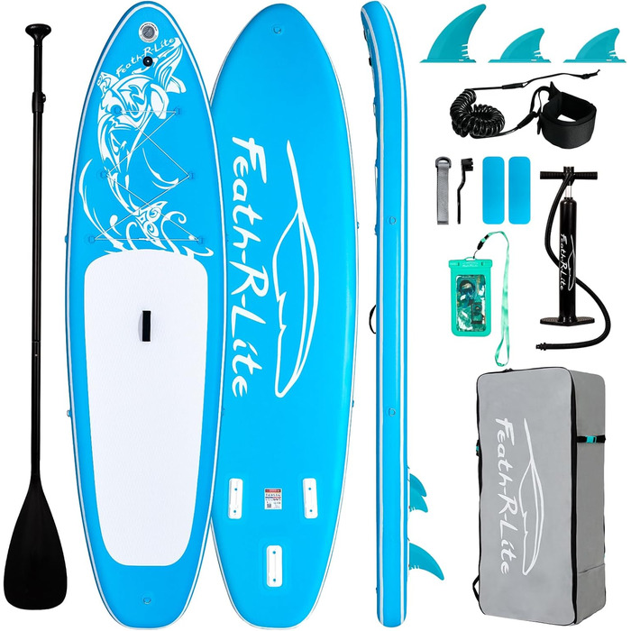 Надлегка SUP дошка FEATH-R-LITE для дорослих, широка стабільна конструкція, комплект: весло, сумка, насос, синя
