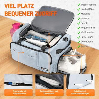 Спортивна сумка HENMI для залу та подорожей, містка сумка для спорту 43Л з відділенням для взуття та вологих речей, складана дорожня сумка (Синя)