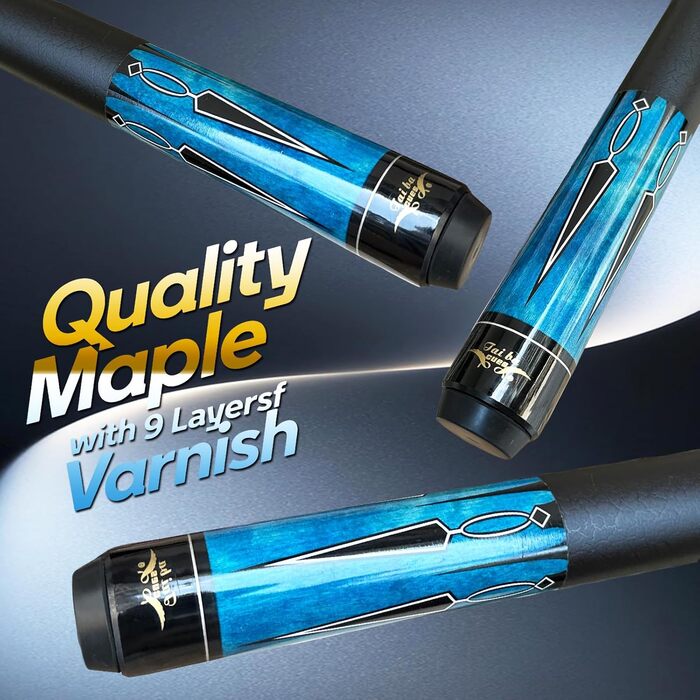 Кю Тай Ба: Професійний більярдний кий з наконечником 13 мм, 58'', канадський клен, 19,20,21 Oz (на вибір) - синій, червоний, зелений + чохол