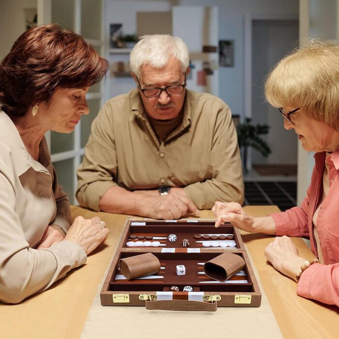 Набір для гри в шашки Gesserit - класичний набір для дорослих, шашки з високоякісної PU-шкіри, портативний, для подорожей (Морський блакитний, 11 дюймів) (Ретро коричневий, маленький)