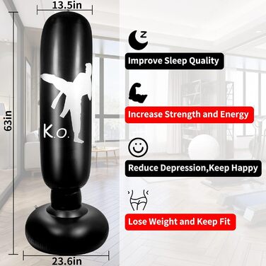 Дитячий боксерський мішок YAVOCOS 160 см, надувний боксерський мішок для дітей, підлітків та дорослих, для кікбоксингу, карате, ММА, боксу, домашніх тренувань