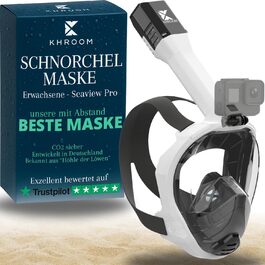 Маска для снорклінгу Khroom Seaview Pro для дорослих, повнолицьова, біла (L/XL) - безпечна CO2 захист
