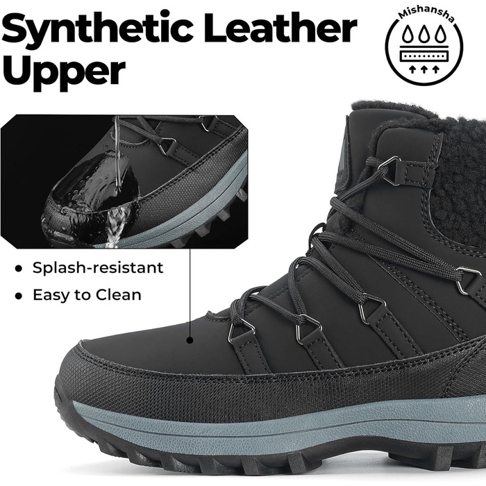 Зимові черевики Mishansha для жінок, утеплені, водонепроникні, трекінгові, антиковзні, розмір 36-42 (чорні черевики, 42 EU)
