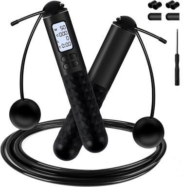 Стрибкове канат iMoebel з лічильником, регульований, зі сталевим тросом, антиковзні ручки, лічильник калорій, таймер для фітнесу, боксу, схуднення, кросфіту, рожево-білий (чорний)