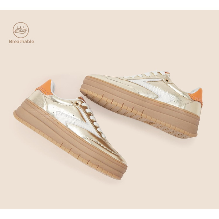 Жіночі туфлі на платформі Lucky Step з замші та гумовою підошвою, золотисті - ретро дизайн для тенісу та повсякденного носіння, 38 EU
