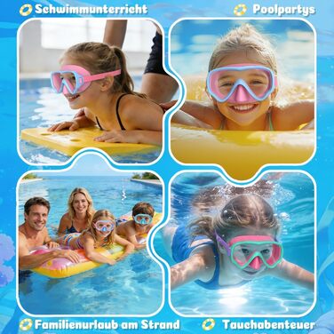 Маска для плавання дитяча COOLOO Taucherbrille 4-16 років, панорамна 180°, антифог, антипротікання, рожево-блакитна з прозорими лінзами