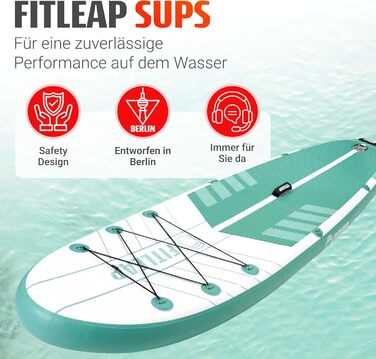 Надувний SUP Борд Fitleap Premium Stand Up Paddle Board - Комплект з насосом, веслом та рюкзаком. Ідеально для початківців та професіоналів, для йоги, серфінгу та водного спорту. (Зелений в смужку, 1 особа)