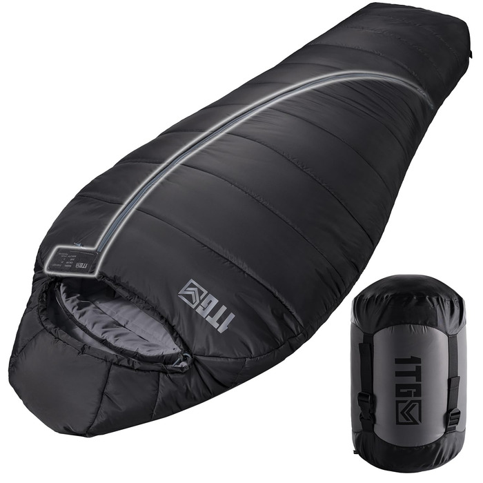 Спальний мішок Mumienschlafsack для дорослих, для холодної погоди (-3.9–2.2 °C), чорний: кемпінг, похід, туризм