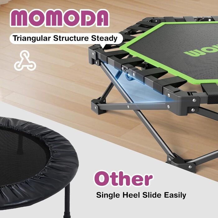 Трамплін для фітнесу MOMODA складаний, з ручкою, діаметр 106 см, зелений. Підходить для дітей та дорослих.