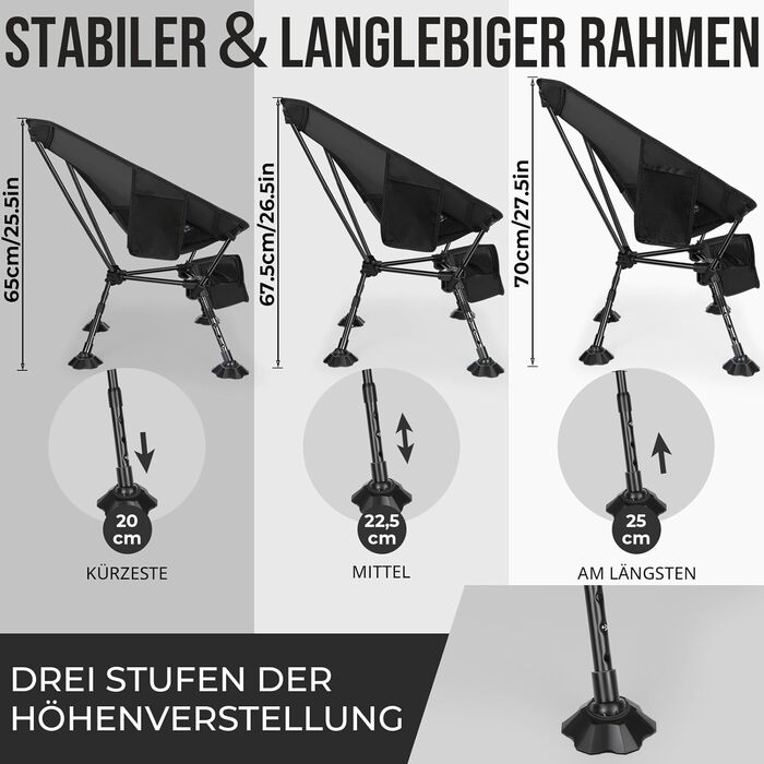 Складний туристичний стілець JONRRYIN для кемпінгу та відпочинку на природі: легкий, з кишенями та сіткою на спинці