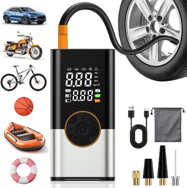 Електричний повітряний насос-акумулятор BOOTEEK 12В 6000mAh, портативний компресор 150 PSI з манометром та LED-ліхтарем для авто, мотоцикла, велосипеда, м'ячів, з функцією Powerbank USB