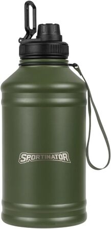 SPORTINATOR Гідраторна фітнес-пляшка з нержавіючої сталі 2,2 л, спортивна пляшка для води для залу, тренувань, спорту, фітнесу, стійка до ударів, легка, зелена