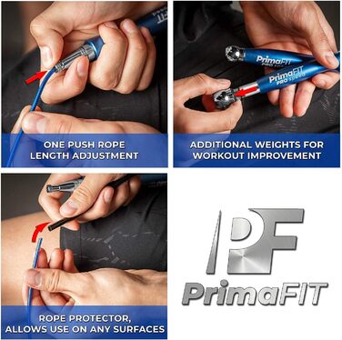 Скакалка PrimaFIT для дорослих: професійна, з регулюванням, з вагою, 3м, з підшипниками, антиковзні ручки, для боксу, MMA, CrossFit, з мішком.