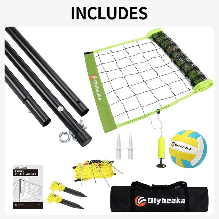 Волейбольний набір для гри на вулиці – портативний, регульована висота, міцне сітка, м'яч PU, насос, сумка, легка установка, для двору, пляжу, парку, ідеально для сімейних ігор
