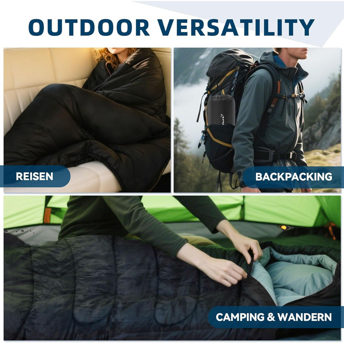 Спальний мішок Clostnature для кемпінгу та подорожей - Легкий, компактний, 3-сезонний, чорний, 0.9 кг