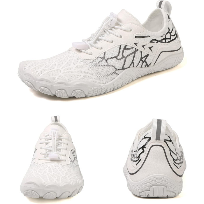 Жіночі босі барфути, водяні черевики з п'ятипалою підошвою, антиковзаюча поверхня, швидковисихаюча система дренажу, легкі босі черевики для багатоцільових активностей, білий/блакитний, 36-47 EU (Whiteblack 811, 43 EU)