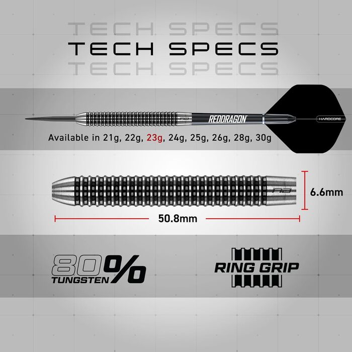 Дарти RED DRAGON Pegasus Profi 80% Tungsten 23г - професійний набір сталевих дротиків з польотами, стефтами та кейсом