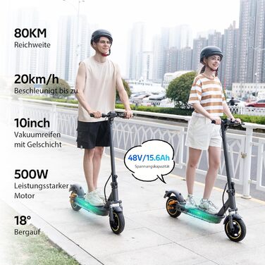 Електросамокат EVERCROSS EV10S MAX для доріг, 500W, 15.6Ah, 80-150 км, 20 км/год, складаний, додаток, 10'' вакуумні шини з гелем