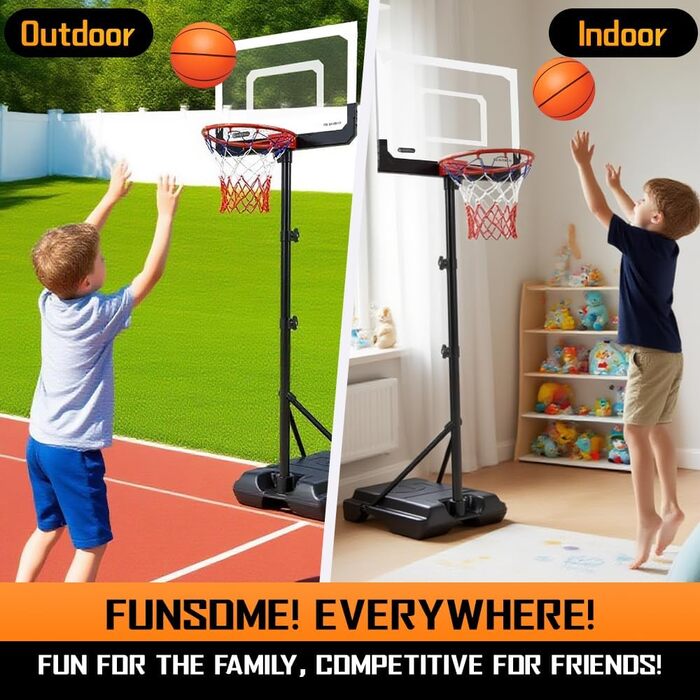 Регульований баскетбольний кошик на стійці для дітей та підлітків, Outdoor/Indoor, Комплект з м'ячем та насосом