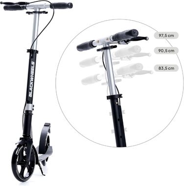 Самокат Blackwheels Orio Cityroller складаний, 200мм колеса, алюмінієва рама, ABEC 7, чорний – для підлітків та дорослих
