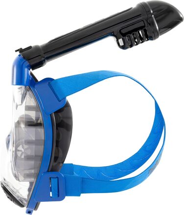 Маска для снорклінгу CRESSI Komodo Full Face Dry – повна маска з широким оглядом 180°, захист від CO2, антизапітніюче силікон, бічний трубка, регульовані стрічки (M/L, синій/чорний)