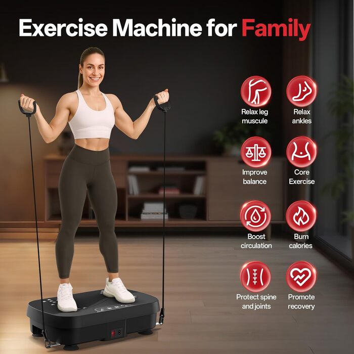 PASYOU Вібраційна платформа для тренувань всього тіла з пультом дистанційного керування та еластичним гумкою, 0-99 інтенсивність