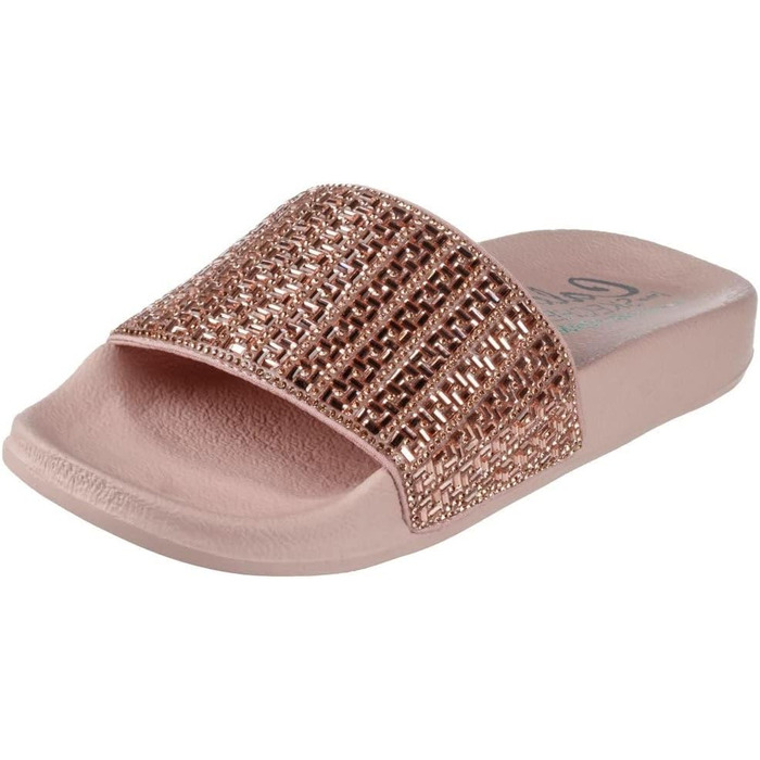 Слайди Skechers для жінок (35 EU, рожеве золото, канва, оздоблення стразами)