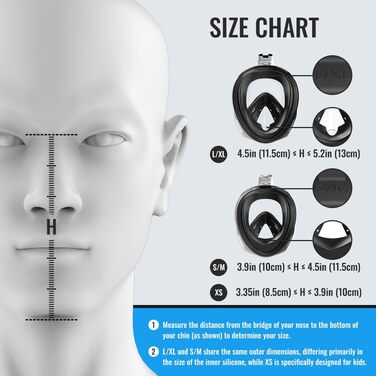 Маска для снорклінгу G2RISE® з трубкою, повна маска для дайвінгу, складана, CO2-безпечна, з кріпленням для камери, чорно-синя, для дітей та дорослих L-XL