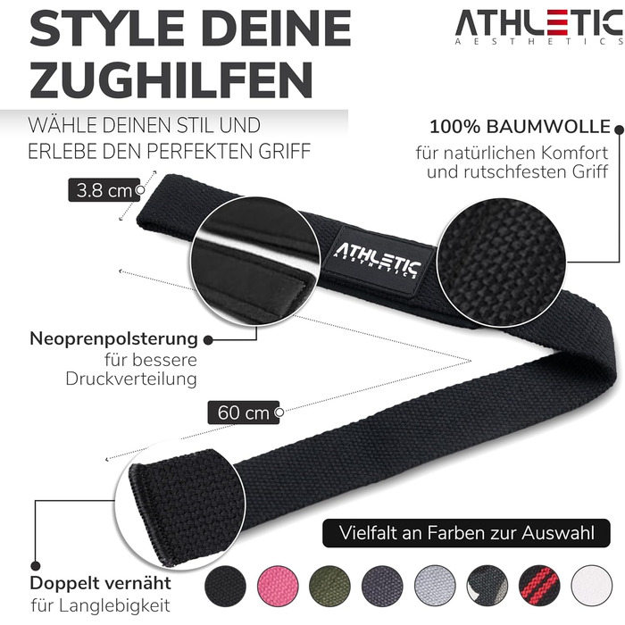 Ремені для підйому тягарів Athletic Aesthetics - Професійні ремені для силових тренувань, бодібілдингу та важкої атлетики (з підкладкою) - 60 см, для жінок та чоловіків (Чорний 2.0)