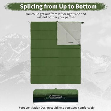 Спальний мішок Naturehike для дорослих, легкий прямокутний, з'єднувальний, 3-сезонний, для кемпінгу та піших прогулянок (зелений)