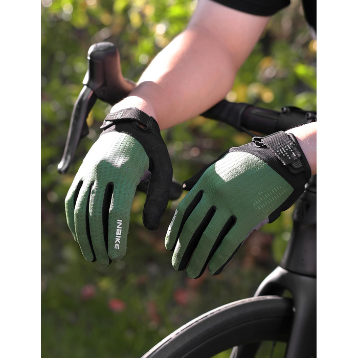 Велосипедні рукавички INBIKE для чоловіків, зелені, L - 2 пальці, сенсорний екран, зносостійкі, дихаючі