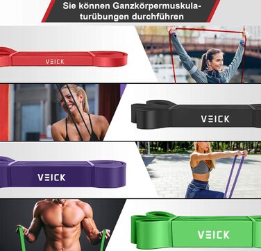 Фітнес гумки VEICK: набір еластичних стрічок для фітнесу, калістеніки та пілатесу (з антиковзним ремінцем)