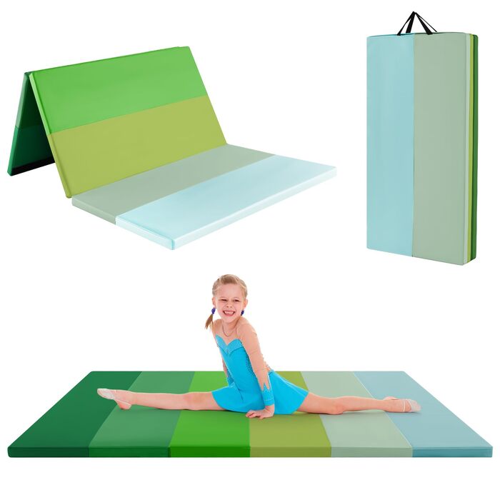 М'який килимок для гімнастики COSTWAY 180x120 см, складаний, PU, з ручкою для перенесення - для дому, дітей та дорослих, зелений