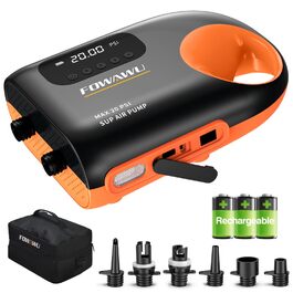 Електричний акумуляторний насос FOWAWU для SUP-дошки, каяка та човнів, 20 PSI, 12V DC, з функцією автостопу, 3*7800mAh
