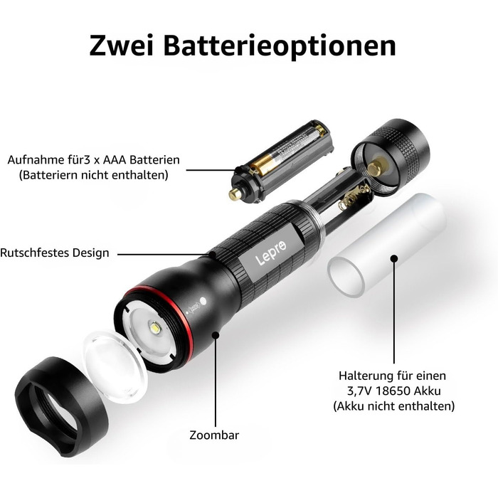 LED ліхтарик Lepro LE2000: 5 режимів, Zoom, водонепроникний, для кемпінгу, риболовлі, туризму, подарунок (2 шт.)