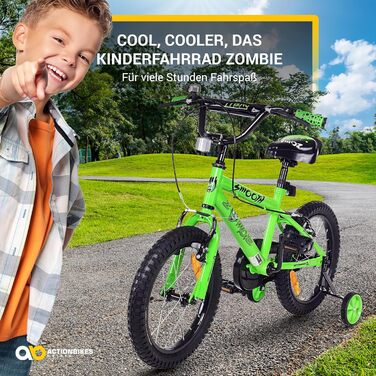 Дитяче велосипед Actionbikes Zombie 12/16/20 дюймів з V-Brake гальмами | Для дітей 2-9 років | З брудозахисниками | Для дівчаток та хлопчиків