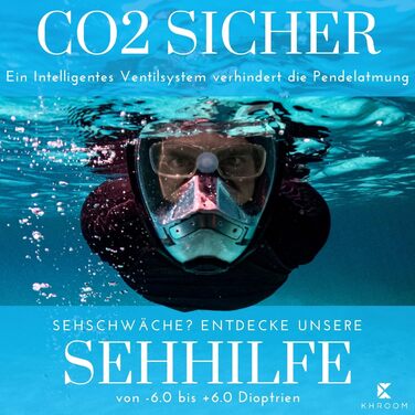 Khroom повнолицева маска для снорклінгу для дорослих Seaview Pro, безпечна від CO2, представлена у 'Höhle der Löwen', краща маска для плавання з трубкою