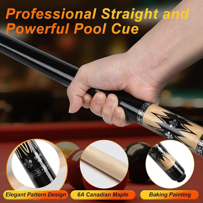 AKLOT Більярдний кий професійний з телескопічним подовженням, канадська береза, з кейсом для кия, 147 см (58''), 538-595 г (19-21oz) (Сріблястий 595 г)