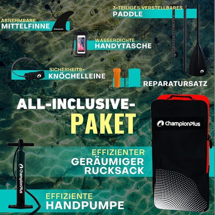 Надувний SUP Борд Championplus - Комплект для Сапбордингу, 320x81x15 см, Синій