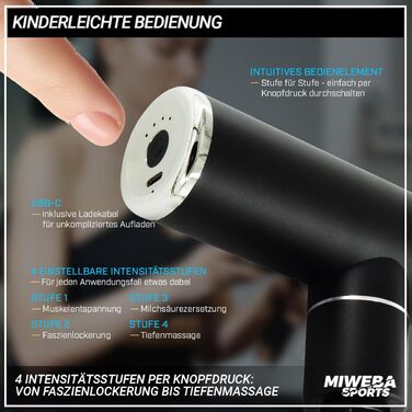 Масажний пістолет Miweba Sports MM10, 4 насадки, 4 режими, кейс, чорний