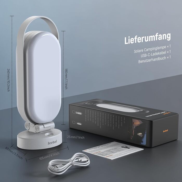 Ліхтар кемпінговий Jeebel Solar LED з Power Bank 5000mAh, 4 режими, диммер, IP55, для походу, намету, аварійного освітлення (білий)