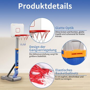 Баскетбольний кошик Kinder з регулюванням висоти 75-138 см - портативний для хлопчиків та дівчаток від 3 років. Ігровий кошик для саду та приміщень