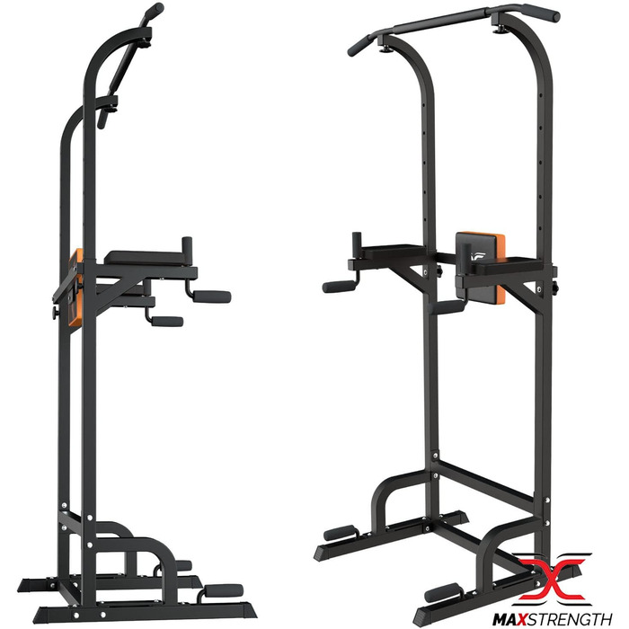 MAXSTRENGTH Багатофункціональний турнік-стійка для віджимань, вертикальне піднімання колін, турнік для підтягувань, чорний