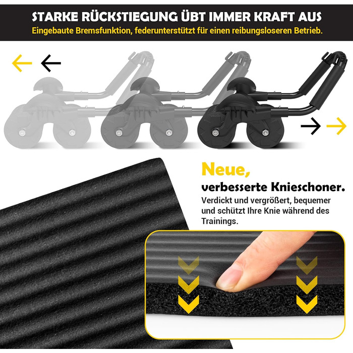 Ролер для пресу COFOF - тренажер для пресу з автоматичним відскоком, килимок для колін та підтримка ліктів, стабільні подвійні колеса