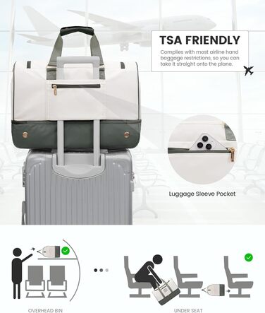 Сумка-валіза LOVEVOOK 37L для подорожей та спортзалу, водонепроникна, з відділенням для взуття та мокрих речей, зелено-бежева