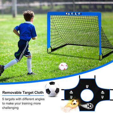 Дитячі ворота для футболу Pop Up, садові, Outdoor з мішенями, 3 цілі, 6 перешкод, з сумкою (Блакитні)