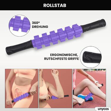 Набір для масажу та реабілітації Unycos: ролер для фасції, фітнес-гумки, масажний м'яч, стік для реабілітації, мотузка для формування, сумка для зберігання (Чорний/Лідний)