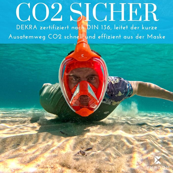 Маска для снорклінгу Khroom Seaview X для дорослих і дітей, перевірена DEKRA, безпечна від CO2, повнолицева, альтернатива комплекту для підводного плавання