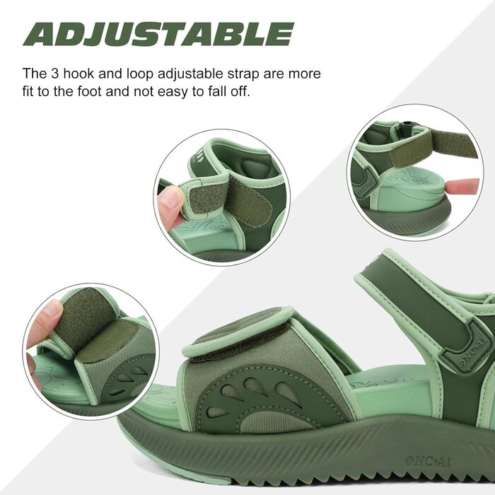 Сндалі жіночі ONCAI Wander з ортопедичною устілкою та підтримкою склепіння стопи, зелені, розмір 40.5 EU